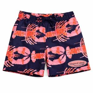 Vineyard Vines Boys's Lobster Print Swim Trunks - Navy and Red size 7